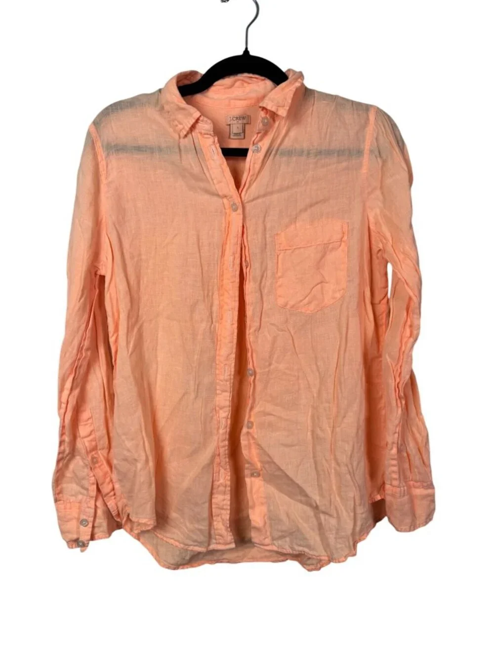 J. Crew Womens Peach Orange 100% Linen Button Up Shirt Size Small Long sleeve